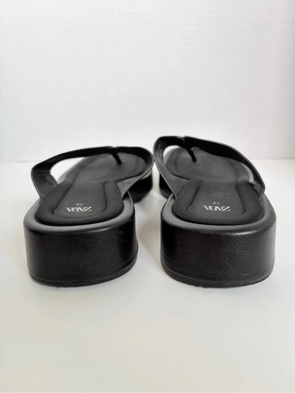 Zara Platform Thong Sandals Cushioned Comfort Shoes Square Toe Black Size 8.5 - Picture 9 of 13